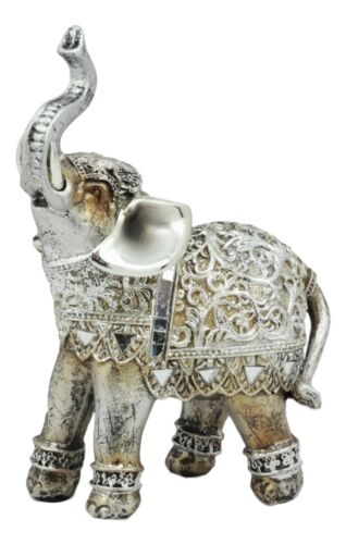 ebros gift Ebros Silver Filigree Elephant Statue with Glass Mirrors 6" Tall Feng Shui Elephant Figurine Symbol of Wealth Fortune and Protection (Left Facing)