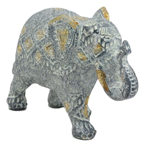 Ebros Gift Ebros Silver Gold Patterned Elephant 6.5"L Feng Shui Elephant Mother Figurine