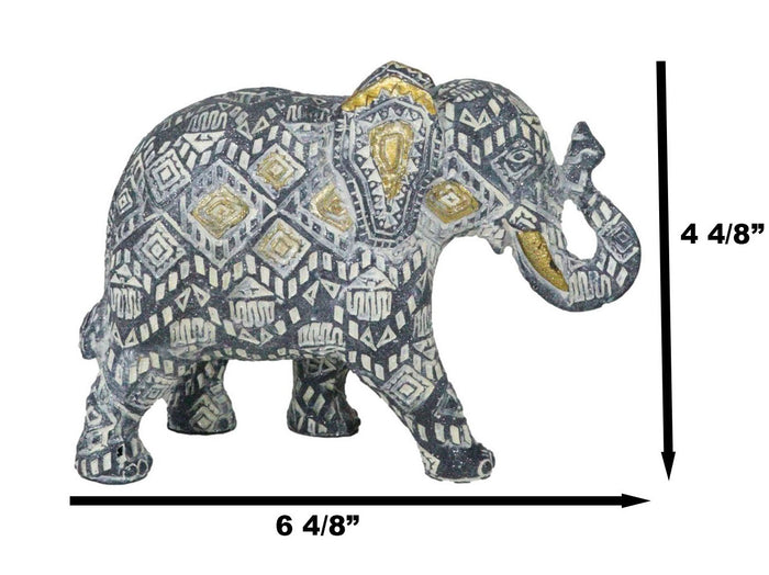 Ebros Gift Ebros Silver Gold Patterned Elephant 6.5"L Feng Shui Elephant Mother Figurine