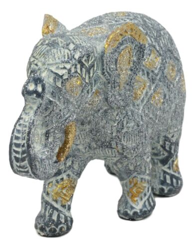 Ebros Gift Ebros Silver Gold Patterned Elephant 6.5"L Feng Shui Elephant Mother Figurine