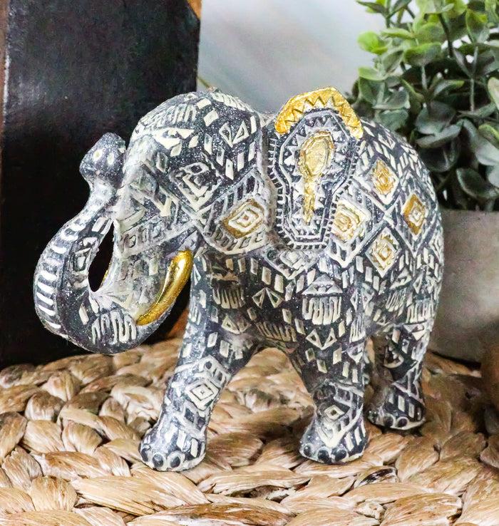 ebros gift Ebros Silver Gold Patterned Elephant 6.5"L Feng Shui Elephant Mother Figurine