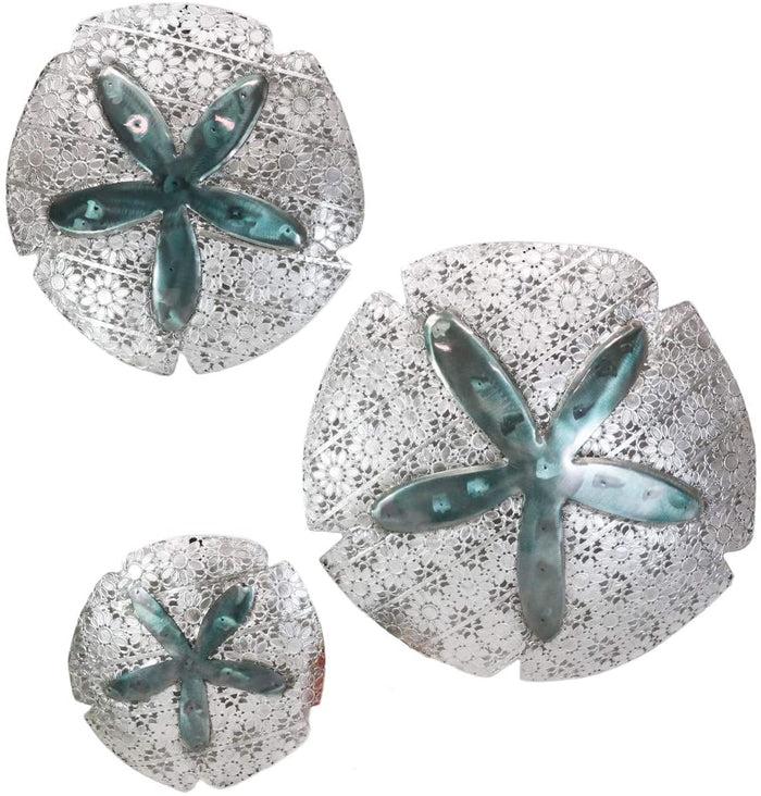 Ebros Gift Ebros Silver Sand Dollar 3 Piece Large To Small Size Aluminum Metal Wall Decor