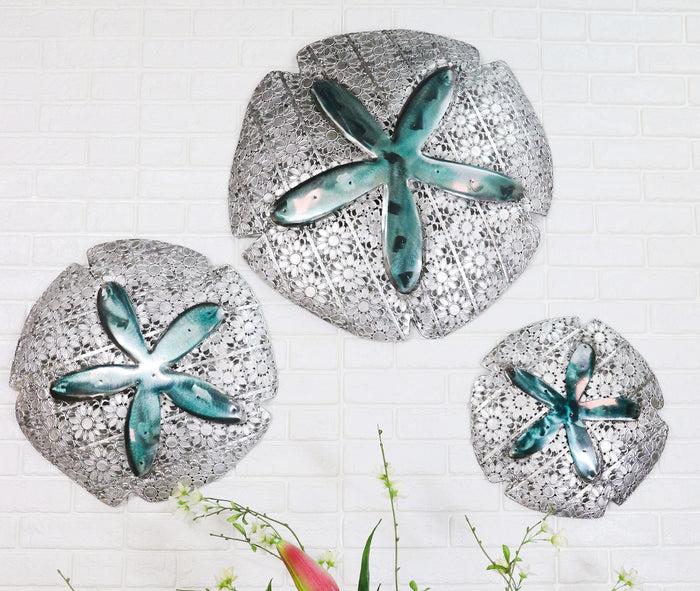 ebros gift Ebros Silver Sand Dollar 3 Piece Large To Small Size Aluminum Metal Wall Decor