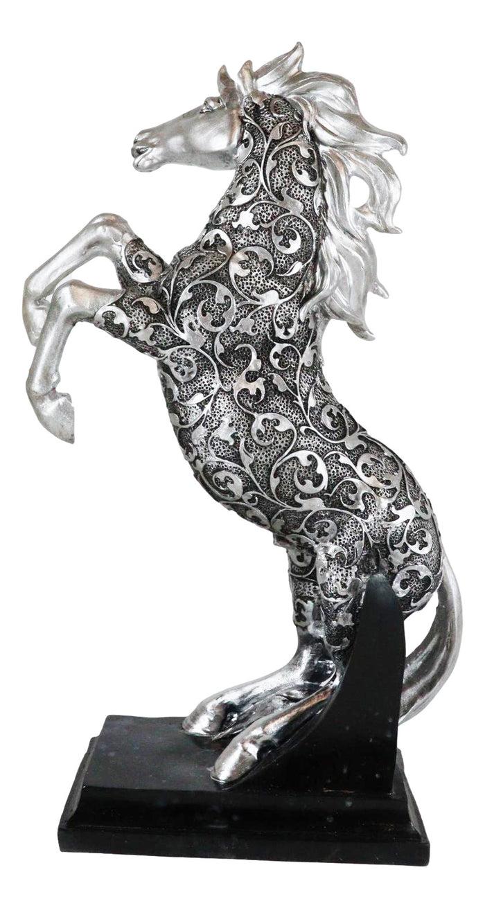Ebros Gift Ebros Silver Vine Engraved Bucking Stallion Horse On Hind Legs Figurine 12"H