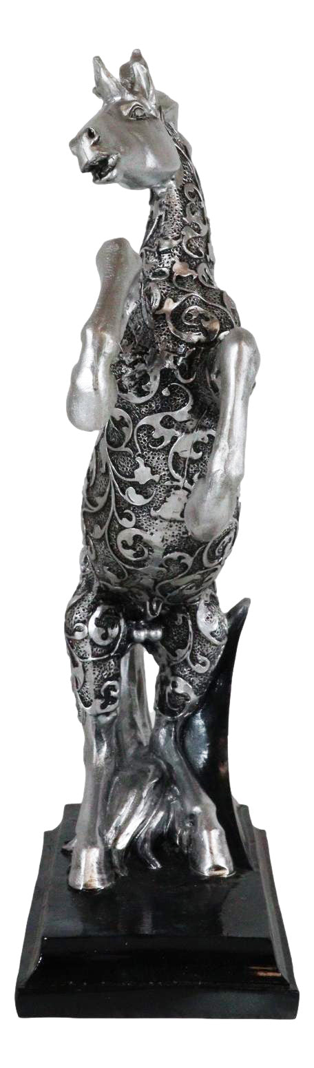 Ebros Gift Ebros Silver Vine Engraved Bucking Stallion Horse On Hind Legs Figurine 12"H