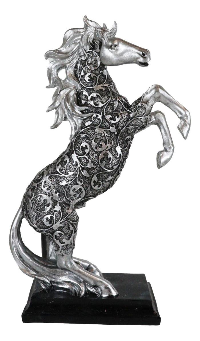 Ebros Gift Ebros Silver Vine Engraved Bucking Stallion Horse On Hind Legs Figurine 12"H