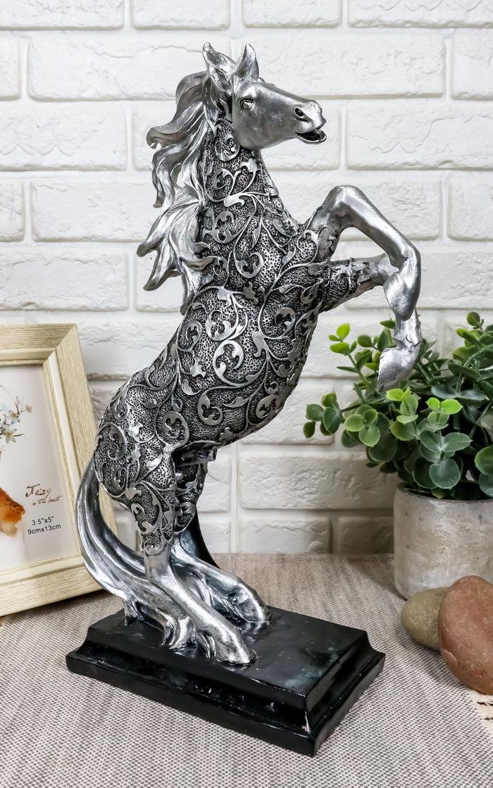 ebros gift Ebros Silver Vine Engraved Bucking Stallion Horse On Hind Legs Figurine 12"H