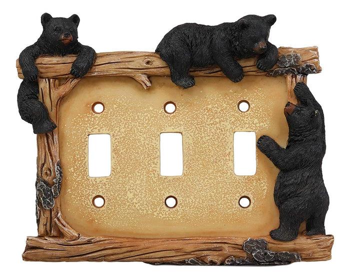 Ebros Gift Ebros SINGLE PACK Black Bear Wall Light Cover Plate Triple Toggle Switches