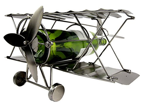 Ebros Gift Ebros Single Piston Propeller Airplane Hand Made Metal Wine Bottle Holder 13"L