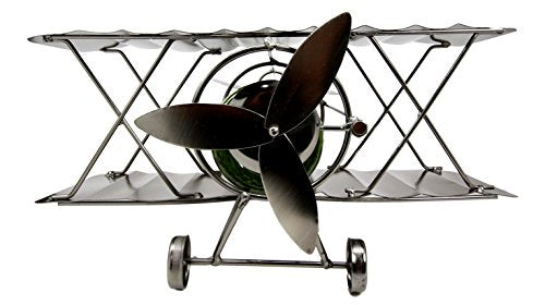 Ebros Gift Ebros Single Piston Propeller Airplane Hand Made Metal Wine Bottle Holder 13"L