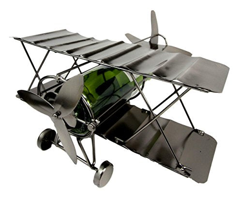 ebros gift Ebros Single Piston Propeller Airplane Hand Made Metal Wine Bottle Holder 13"L