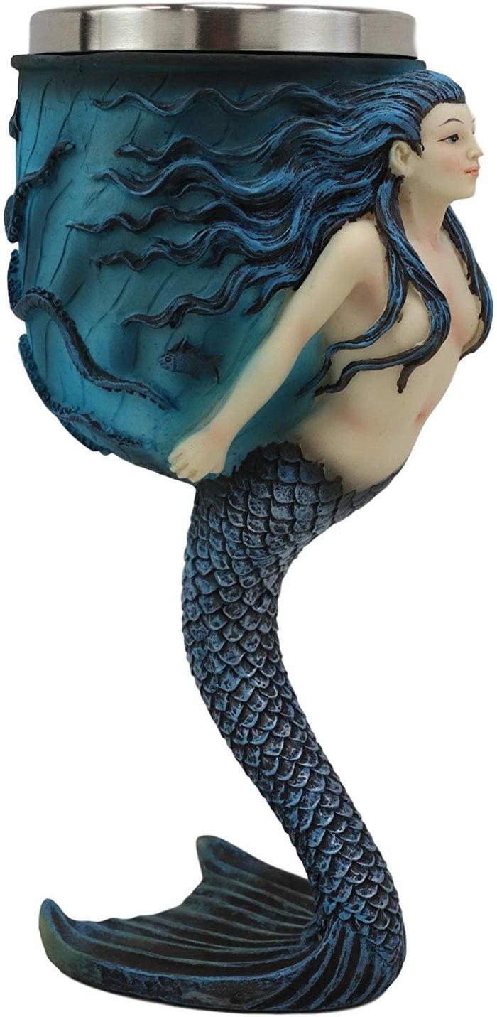 Ebros Gift Ebros Sirens Of The Sea Blue Mermaid Octopus With Tail Fin Stem Wine Goblet