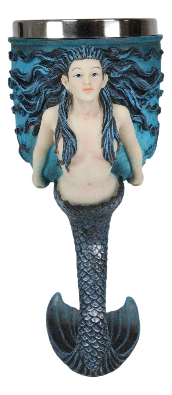 Ebros Gift Ebros Sirens Of The Sea Blue Mermaid Octopus With Tail Fin Stem Wine Goblet