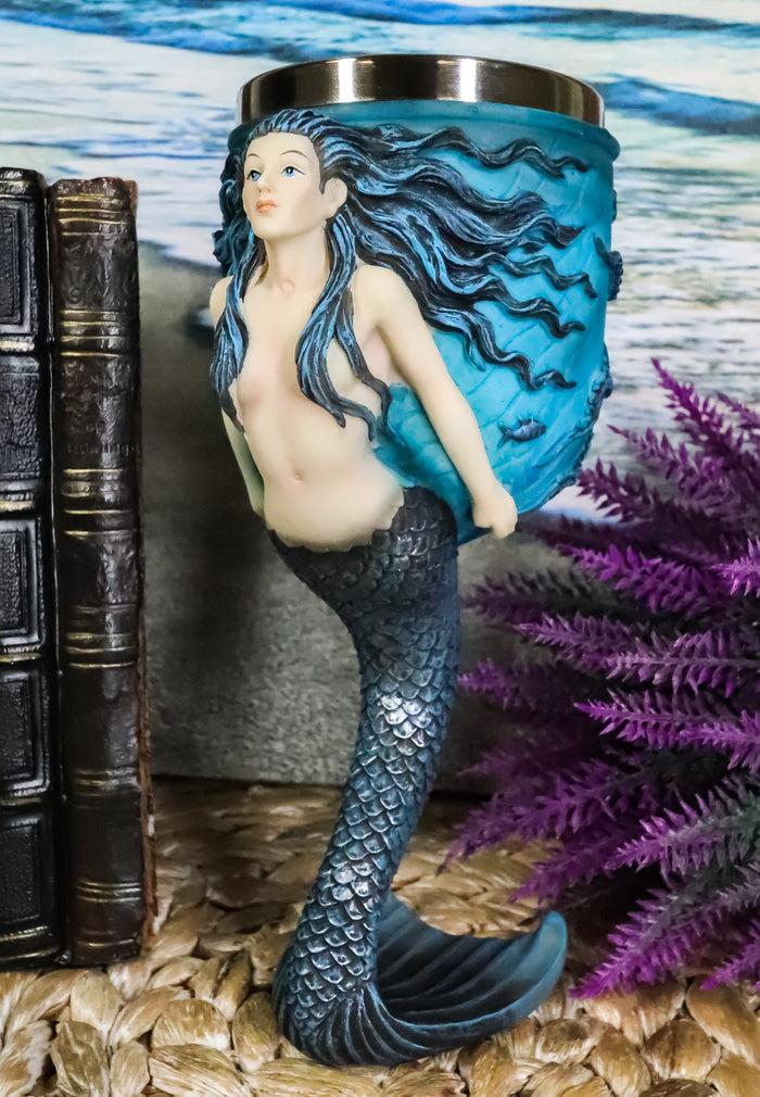ebros gift Ebros Sirens Of The Sea Blue Mermaid Octopus With Tail Fin Stem Wine Goblet