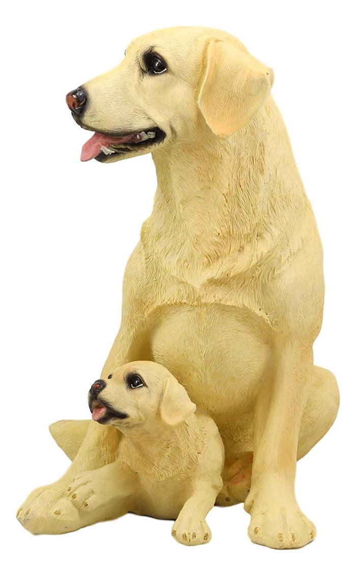 Ebros Gift Ebros Sitting Adorable Yellow Labrador Retriever Mother With Puppy Statue 11.25" H Golden Retriever Dog Home Decor Sculpture Animal Realistic Figurine With Glass Eyes