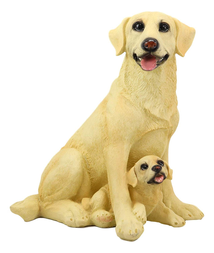 Ebros Gift Ebros Sitting Adorable Yellow Labrador Retriever Mother With Puppy Statue 11.25" H Golden Retriever Dog Home Decor Sculpture Animal Realistic Figurine With Glass Eyes