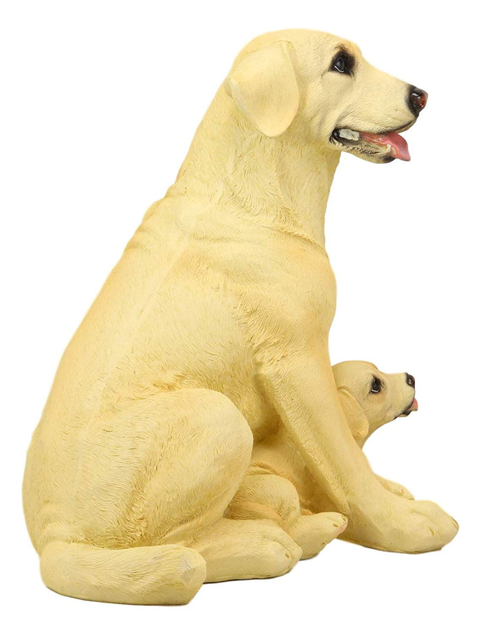 Ebros Gift Ebros Sitting Adorable Yellow Labrador Retriever Mother With Puppy Statue 11.25" H Golden Retriever Dog Home Decor Sculpture Animal Realistic Figurine With Glass Eyes