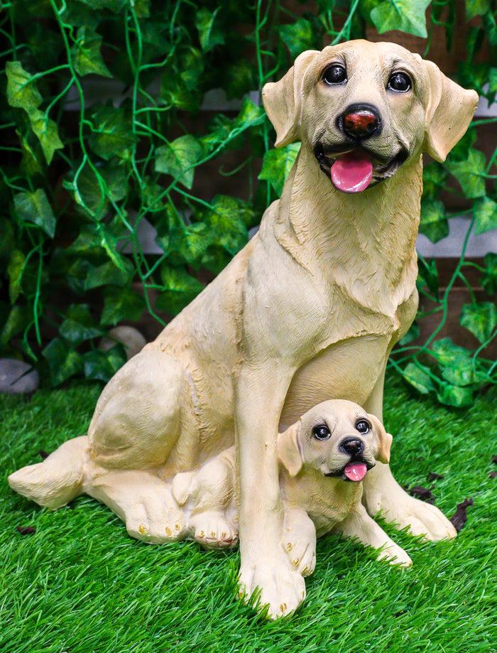 ebros gift Ebros Sitting Adorable Yellow Labrador Retriever Mother with Puppy Statue 11.25" H Golden Retriever Dog Home Decor Sculpture Animal Realistic Figurine with Glass Eyes