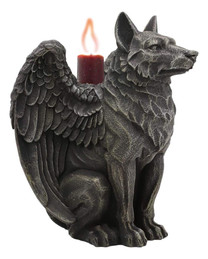 ebros gift Ebros Sitting Gothic Angel Winged Wolf Candle Holder Statue Denizen Of The Twilight Werewolves Direwolf Fantasy Decor Sculpture For Halloween Underworld Macabre Mystic Decorative Candleholder Figurine