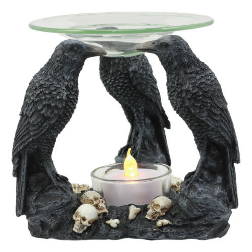 Ebros Gift Ebros Skull Graveyard With Three Ravens Oil Warmer Statue Wax Tart Burner Aroma Scent