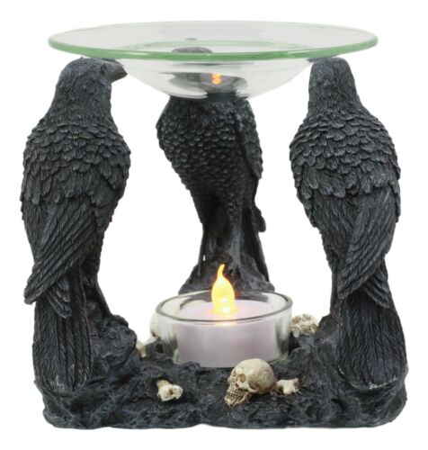 Ebros Gift Ebros Skull Graveyard With Three Ravens Oil Warmer Statue Wax Tart Burner Aroma Scent