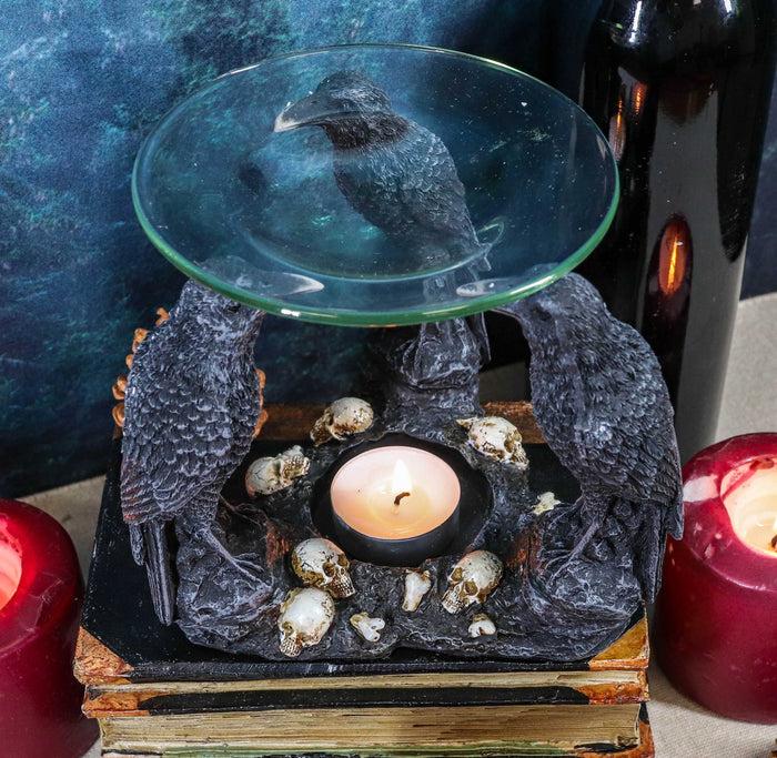 Ebros Gift Ebros Skull Graveyard With Three Ravens Oil Warmer Statue Wax Tart Burner Aroma Scent