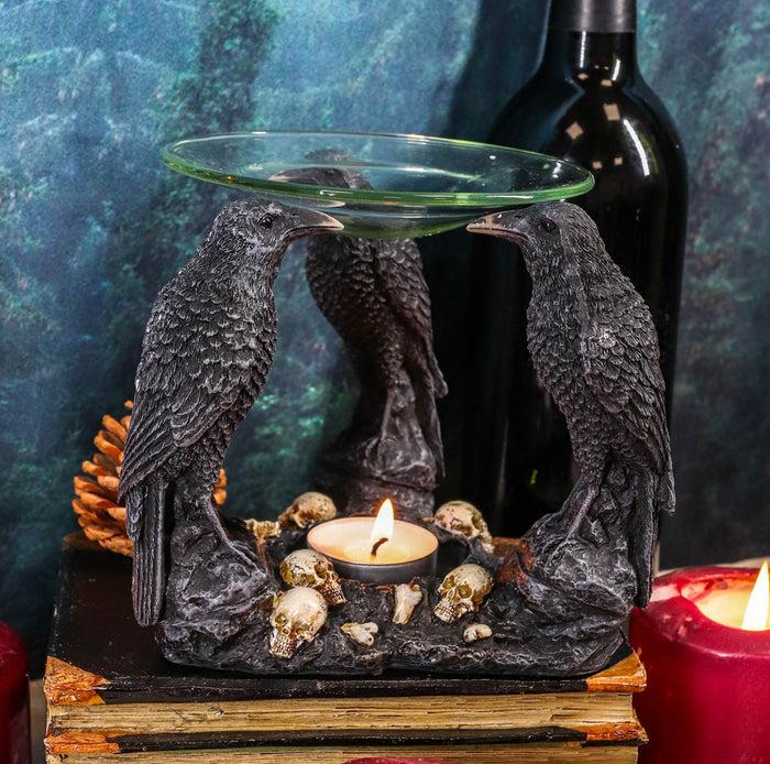 ebros gift Ebros Skull Graveyard With Three Ravens Oil Warmer Statue Wax Tart Burner Aroma Scent