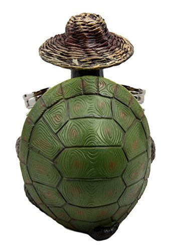 Ebros Gift Ebros Slow Seasons Camping Turtle With Wicker Hat Salt And Pepper Shakers 7"H