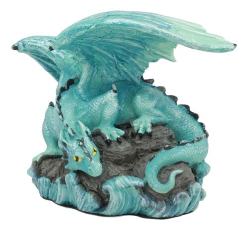 Ebros Gift Ebros Small Aqua Blue Whimsical Dragon On Ocean Rock Statue 3.75"Long Fantasy