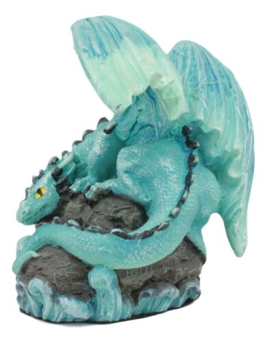 Ebros Gift Ebros Small Aqua Blue Whimsical Dragon On Ocean Rock Statue 3.75"Long Fantasy
