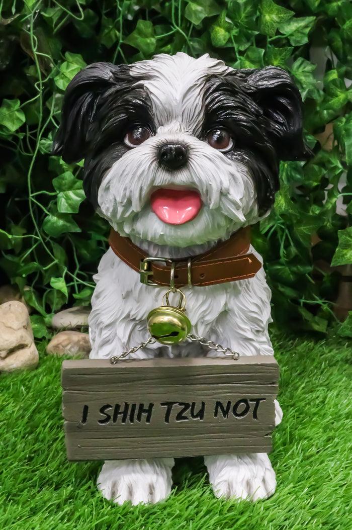 ebros gift Ebros- Small But Sassy - Adorable Black & White Shih Tzu Puppy Dog Sitting Figure with Reversible Welcome Sign Home Accent Patio Sculpture Garden Décor 11-inch