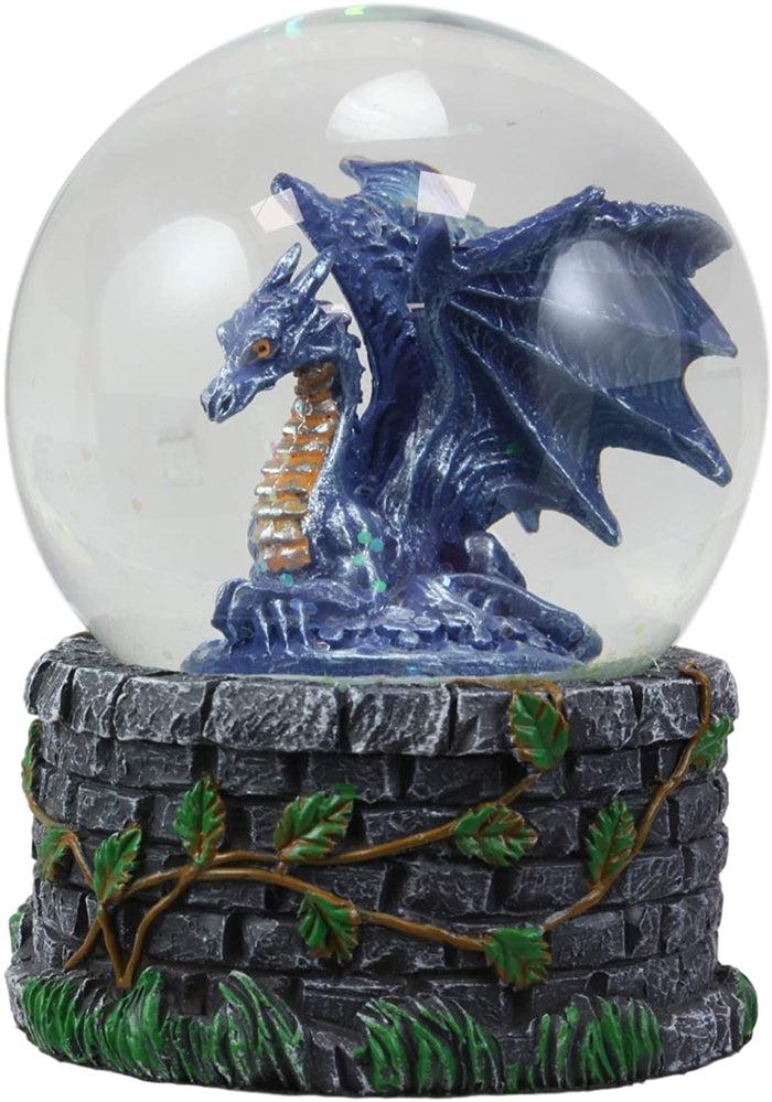 Ebros Gift Ebros Small Fantasy Blue Midnight Dragon Sitting In Repose Glitter Water Globe