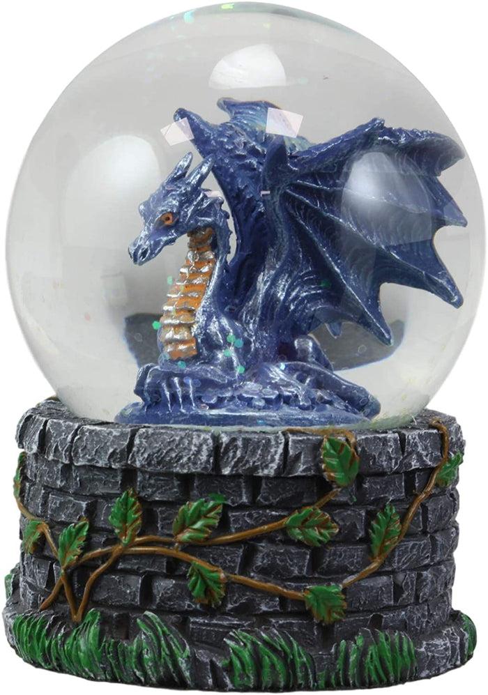 Ebros Gift Ebros Small Fantasy Blue Midnight Dragon Sitting In Repose Glitter Water Globe
