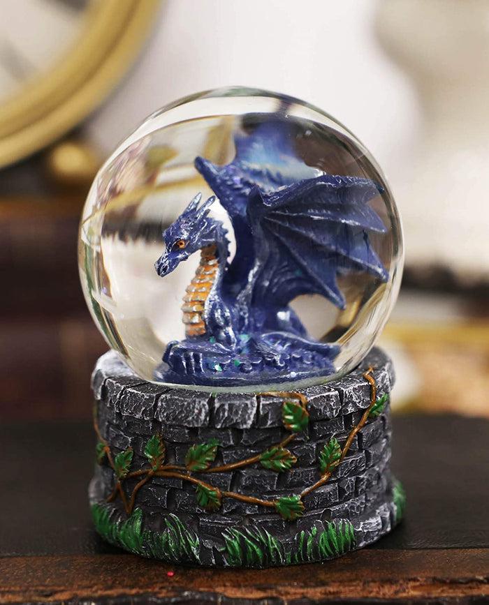 ebros gift Ebros Small Fantasy Blue Midnight Dragon Sitting in Repose Glitter Water Globe