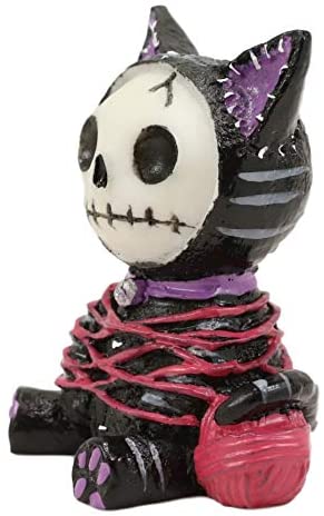 Ebros Gift Ebros Small Furry Bones Voodoo Mao Cat In Yarn Bondage Skeleton Figurine 2.25" H