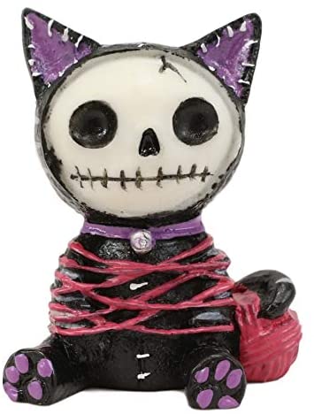 ebros gift Ebros Small Furry Bones Voodoo Mao Cat in Yarn Bondage Skeleton Figurine 2.25" H