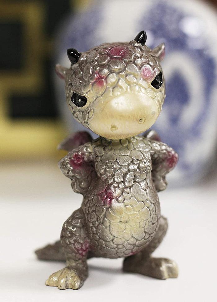 ebros gift Ebros Small Gray Sulky Wyrmling Baby Hatchling Dragon with Pink Spots Figurine