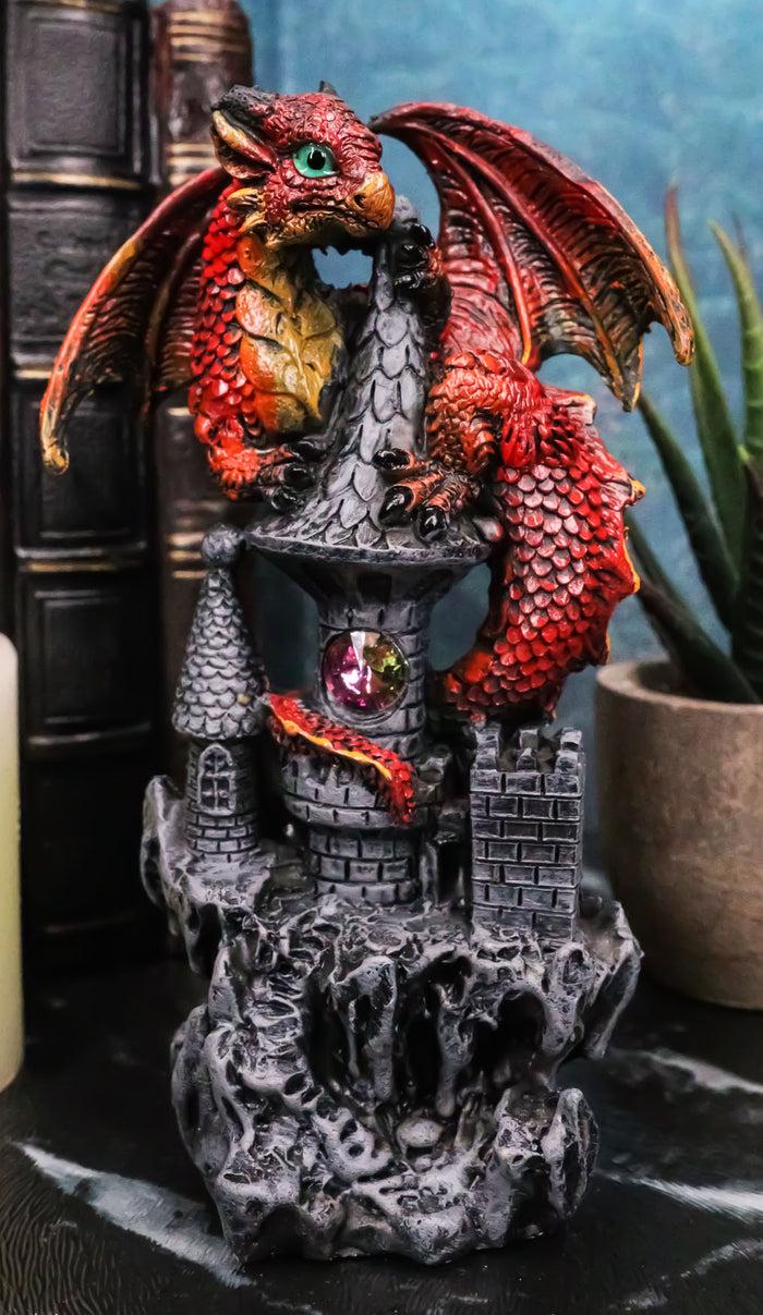 ebros gift Ebros Small Guardian Dragon Protecting Castle with Rhinestone Rock Crystal Tabletop