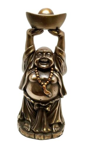 ebros gift Ebros Small Lucky Buddha with Fortune Golden Nugget Sculpture Bodhisattva Statue