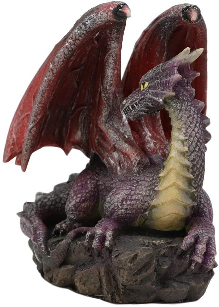Ebros Gift Ebros Small Purple Dragon With Wings Resting On Volcanic Rock Figurine 3.5" Tall