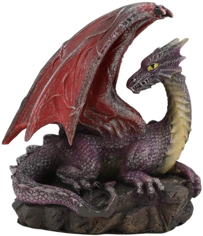Ebros Gift Ebros Small Purple Dragon With Wings Resting On Volcanic Rock Figurine 3.5" Tall
