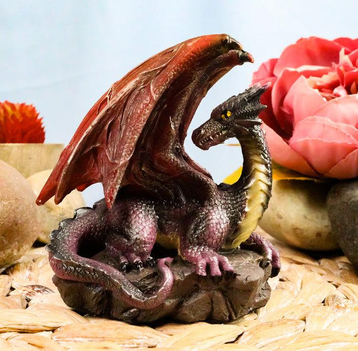 ebros gift Ebros Small Purple Dragon with Wings Resting On Volcanic Rock Figurine 3.5" Tall