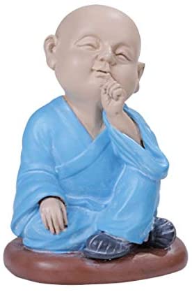 ebros gift Ebros Small Seated Blue Robe Joyful Monk Hushing Baby Buddha Resin Figurine