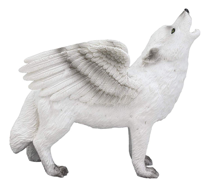 Ebros Gift Ebros Snow Angel Wings Native Tribal Howling Wolf Totem Spirit Figurine Collection 6"L