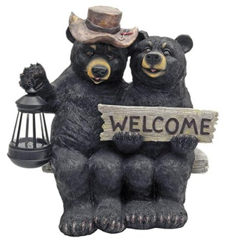 ebros gift Ebros So Happy Together Black Bears Welcome Garden Statue With Solar LED Lantern