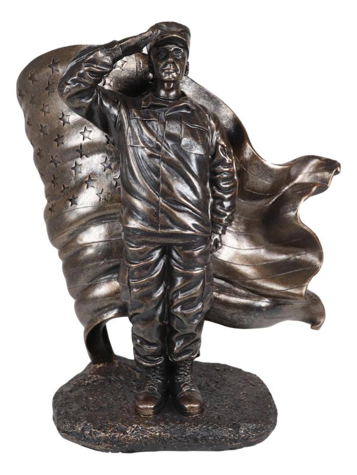 Ebros Gift Ebros Solemn Tribute Patriotic American Soldier Saluting The Flag Statue USA Military