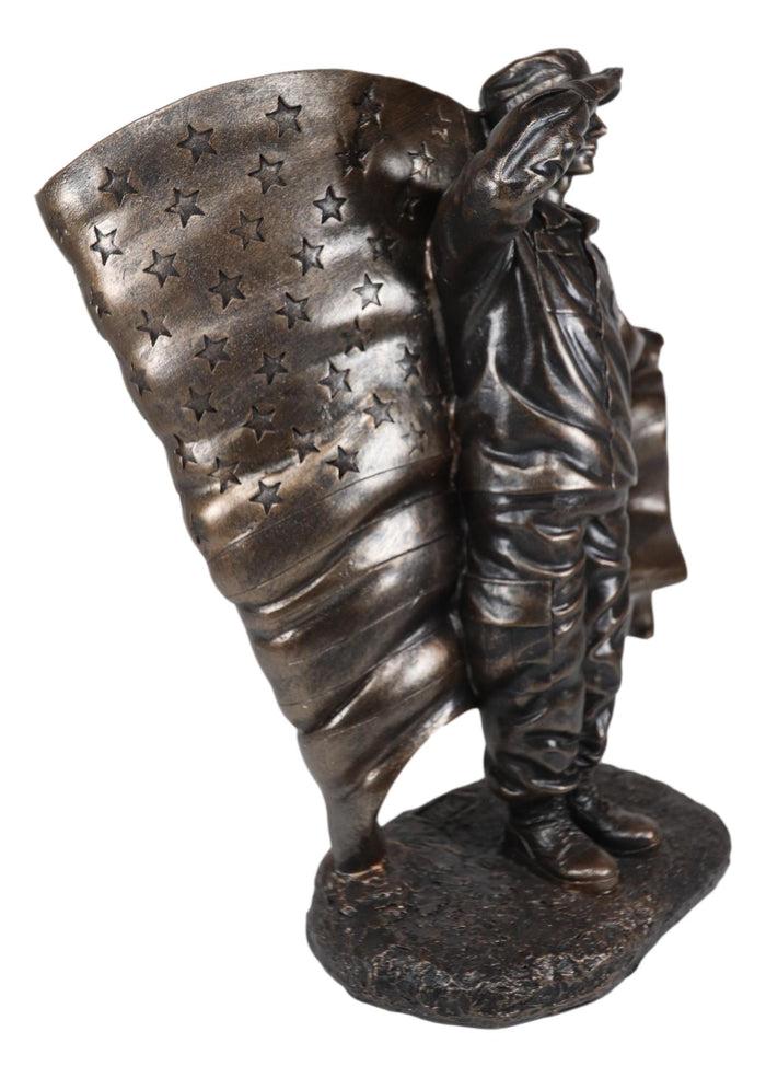 Ebros Gift Ebros Solemn Tribute Patriotic American Soldier Saluting The Flag Statue USA Military