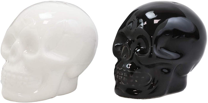 Ebros Gift Ebros Solid Black And White Sugar Skulls Salt And Pepper Shakers Set Ceramic