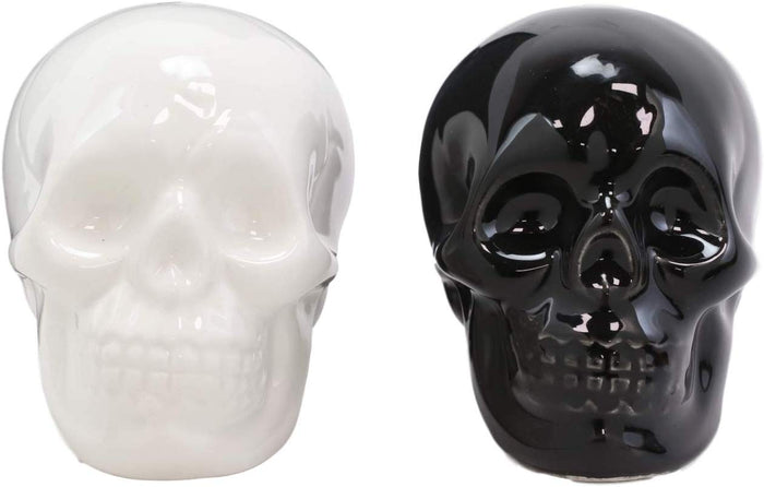 Ebros Gift Ebros Solid Black And White Sugar Skulls Salt And Pepper Shakers Set Ceramic