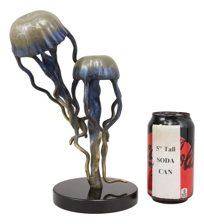 Ebros Gift Ebros Solid Brass Colorful Nautical Pacific Ocean Jellyfish Pair Floating In The Sea Statue With Marble Base 10.25" Tall Museum Gallery Quality Marine Accent Coastal Decorative Figurine